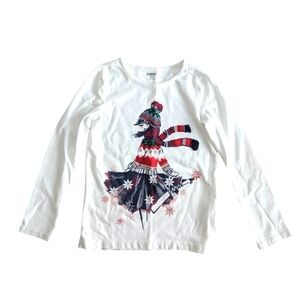 Gymboree Girls Cotton White Graphic Long Sleeve Shirt Size 5-6